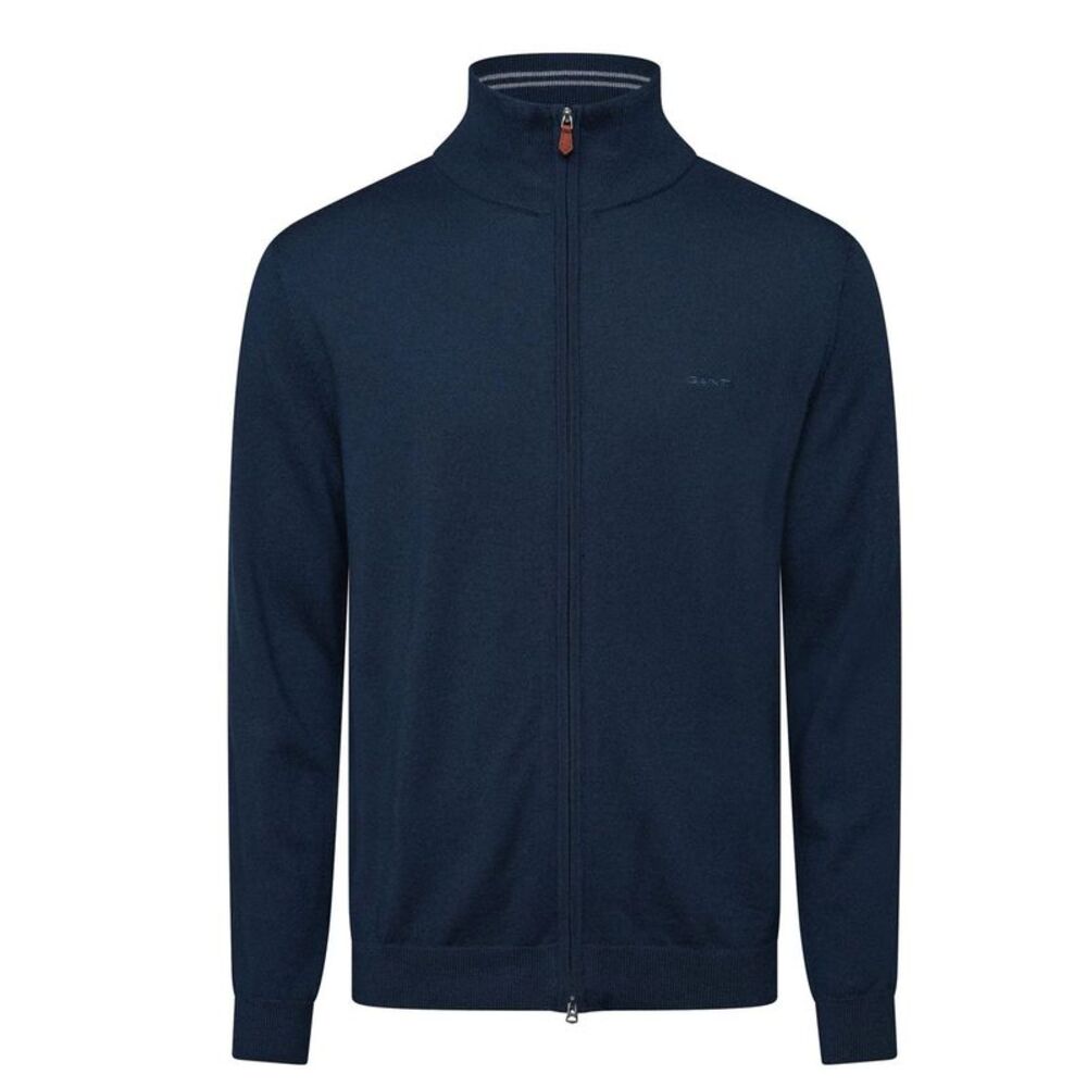 Gant Mens Textured Cotton Fleece Jacket / Marine